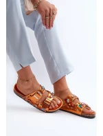 Ozdobené dámské žabky s přezkami model 21660443 oranžové - S.Barski