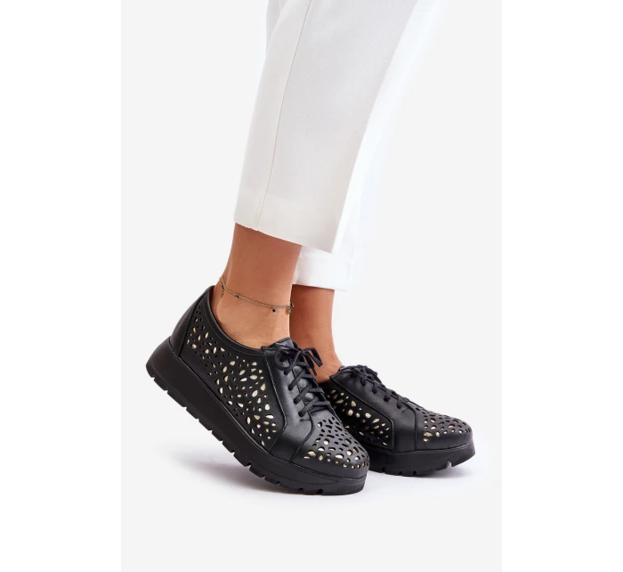 Kožené Polobotky Na Platformě S Černé model 21670952 - Zazoo Kožené Polobotky Na Platformě S Černé model 21670952 - Zazoo