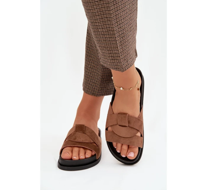 Dámské pantofle Eko semiš s pásky hnědé model 21918915 - Boto