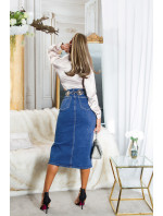 Sexy Highwaist Denim Midi Skirt with Slit