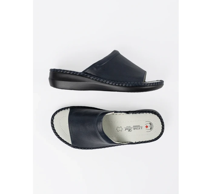 Trendy  nazouváky dámské tmavě modré na plochém podpatku