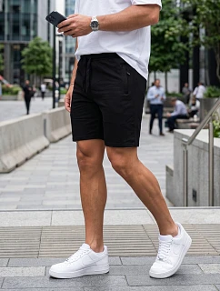 Pánské teplákové kraťasy se stahovacími šňůrkami, černé, FashionStreet SX2640
