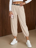 Dámské bavlněné kordurové kalhoty se šlemi, světle béžové, FashionStreet UY3171