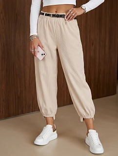 Dámské bavlněné kordurové kalhoty se šlemi, světle béžové, FashionStreet UY3171