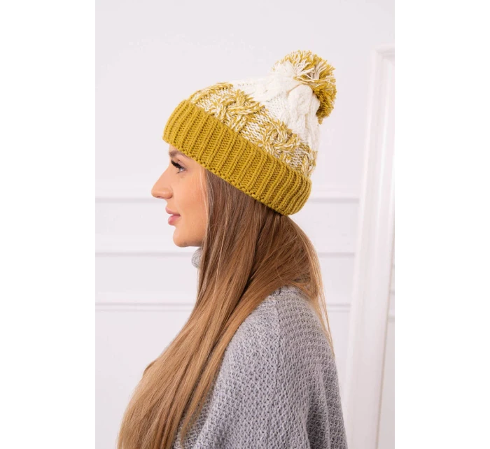 Dámská čepice s bambulí Abigail K326 kiwi+ecru