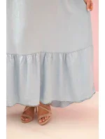 Dámské plus size šaty na ramínka s volánem světle džínová