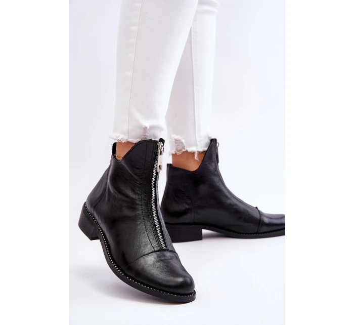 Kožené kozačky na zip Nicole 2785/037 Černá