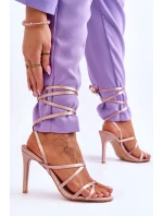 Dámské Sandály Vázané Na Vysokém Podpatku Béžove model 21619394 - Boto Dámské Sandály Vázané Na Vysokém Podpatku Béžove model 21619394 - Boto