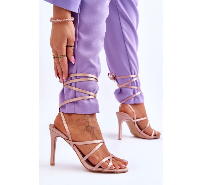 Dámské Sandály Vázané Na Vysokém Podpatku Béžove model 21619394 - Boto Dámské Sandály Vázané Na Vysokém Podpatku Béžove model 21619394 - Boto