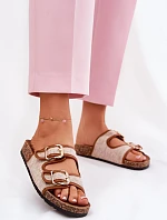 Materiálové dámské pantofle na korkové platformě s přezkami Camel Osoffe