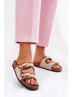 Materiálové dámské pantofle na korkové platformě s přezkami Camel Osoffe