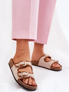 Materiálové dámské pantofle na korkové platformě s přezkami Camel Osoffe