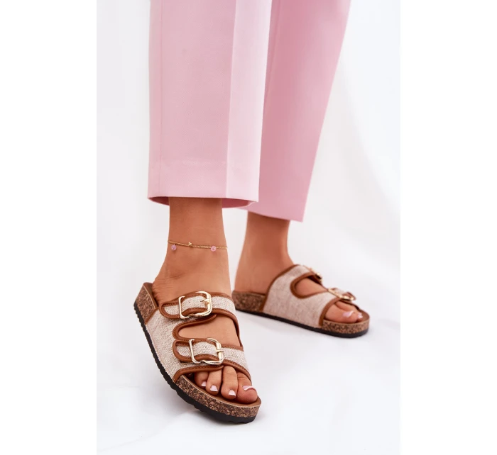 Materiálové dámské pantofle na korkové platformě s přezkami Camel Osoffe