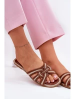 Dámské Ploché Pantofle S Propletenými Pásky Hnědé Acimine Dámské Ploché Pantofle S Propletenými Pásky Hnědé Acimine