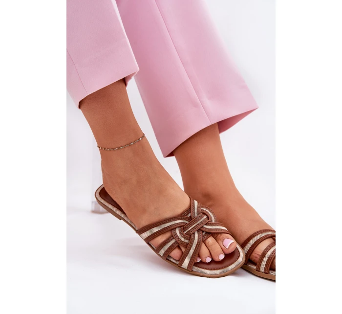 Dámské Ploché Pantofle S Propletenými Pásky Hnědé Acimine Dámské Ploché Pantofle S Propletenými Pásky Hnědé Acimine