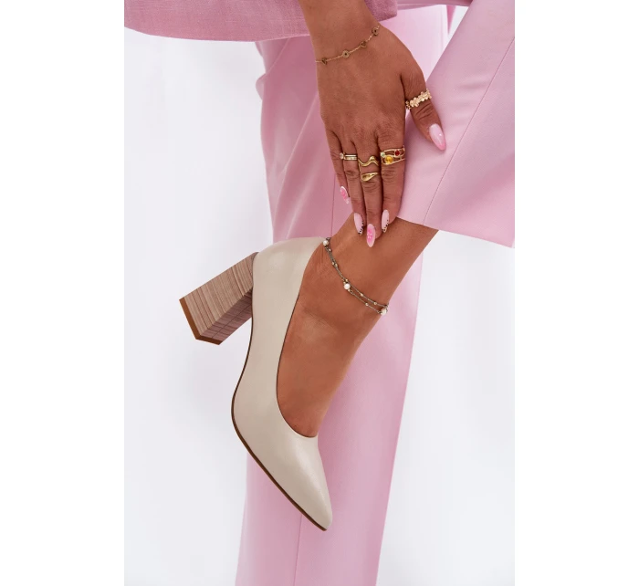 Kožené lodičky na podpatku béžové model 21697010 - EVENTO