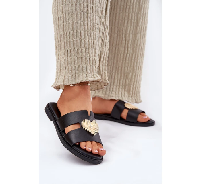 Dámské Pantofle Na Plochém Podpatku Se Zlatou Dekorací Černé Karinma