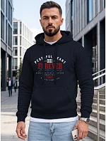 Pánská mikina s kapucí a kapesem na hrudi s potiskem, tmavě modrá, FashionStreet NX5150BX