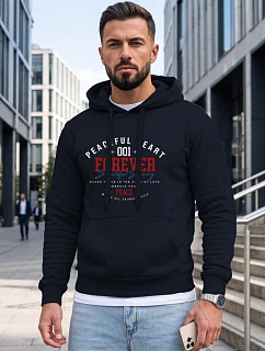 Pánská mikina s kapucí a kapesem na hrudi s potiskem, tmavě modrá, FashionStreet NX5150BX