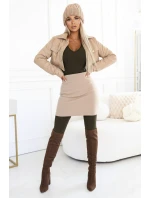 619-2 Pohodlný a elegantní dámský žebrovaný overal s výstřihem - khaki barva