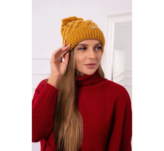 Fleecová čepice hořčicová model 18751361 - K-Fashion Fleecová čepice hořčicová model 18751361 - K-Fashion