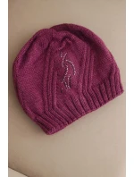 Dámská zimní čepice s vlnou a ozdobou z džetů K480 tmavě fialová