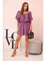 Dámský bavlněný overal bez rukávů s vázáním v pase ecru