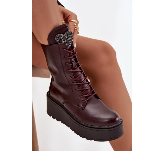 Kožené dámské kotníkové boty s ozdobou vyhřívané bordó Ulrika Kožené dámské kotníkové boty s ozdobou vyhřívané bordó Ulrika