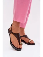 Dámské sandály na nízkém podpatku se zlatým detailem čokoládové Talorina Dámské sandály na nízkém podpatku se zlatým detailem čokoládové Talorina