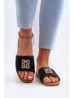 Dámské ploché pantofle s prýmkem a zdobením, Černá Omenna