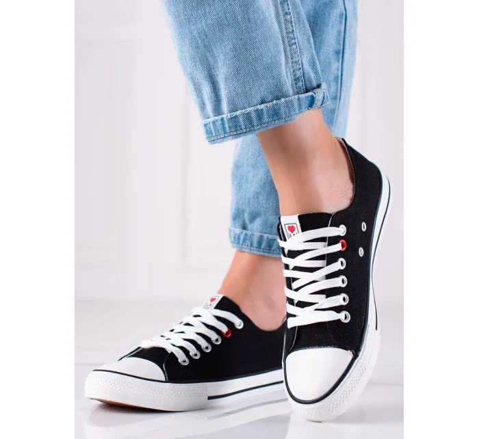 Jedinečné černé  tenisky dámské bez podpatku