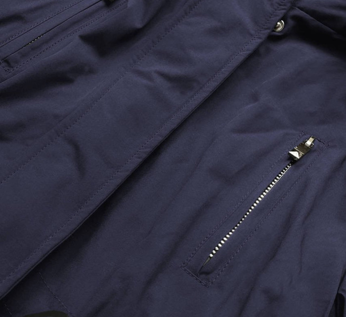 Tmavě modro-šedá oboustranná bunda s kapucí (W213BIG)
