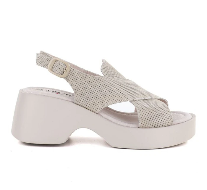 Dámské kožené sandály na platformě béžové S.Barski model 22099407 Dámské kožené sandály na platformě béžové S.Barski model 22099407