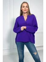 Mušelínová halenka s ohrnutými rukávy tmavě fialová