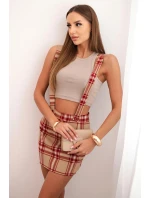 Dámská kšandová sukně s knoflíky kostkovaná béžová