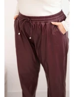 Dámské kalhoty Plus Size z ekokůže s vysokým pasem a gumou v pase bordové