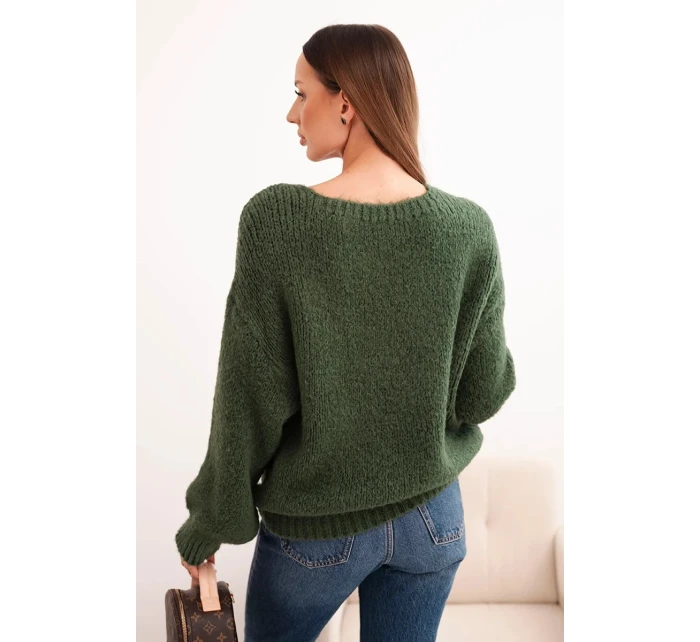 Dámský svetr z vlny s hrubým pletem a dlouhým rukávem, khaki Dámský svetr z vlny s hrubým pletem a dlouhým rukávem, khaki