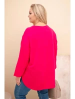 Dámská blůza Plus Size s bavlnou, kapsou a ohrnovaným rukávem fuchsie
