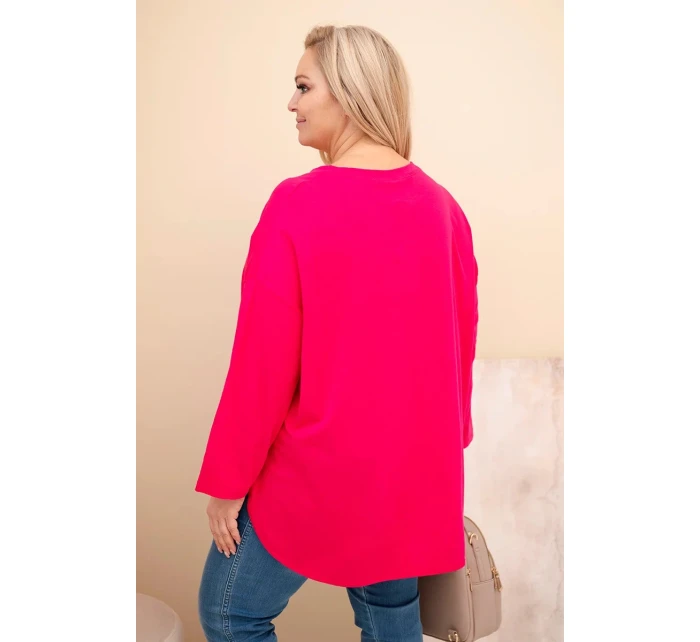 Dámská blůza Plus Size s bavlnou, kapsou a ohrnovaným rukávem fuchsie