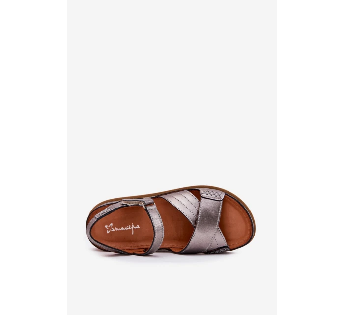 Dámské kožené sandály na platformě model 21701963 grafitové - Maciejka