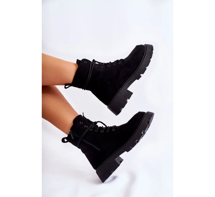 Dámské semišové kozačky zavazované Černá Vanita