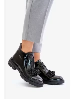 Kožené Lakované Kotníkové Boty s Ozdobou Zateplené D&A Černé Kožené Lakované Kotníkové Boty s Ozdobou Zateplené D&A Černé