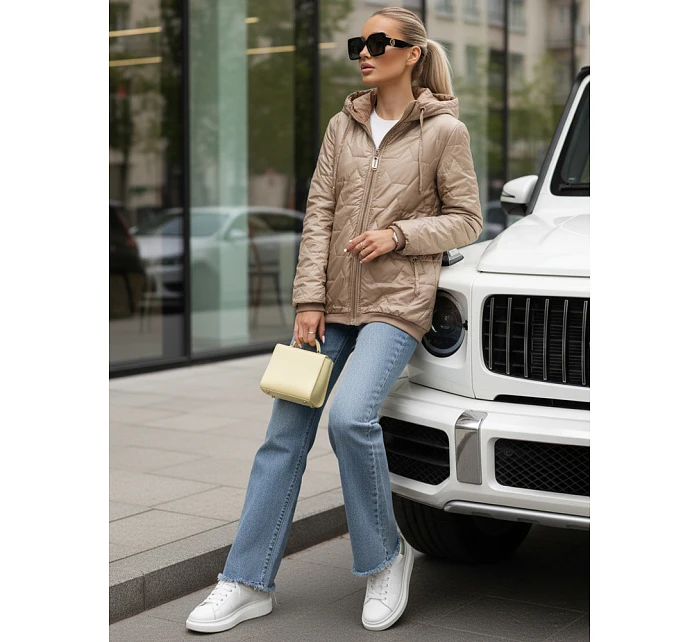 Dámská prošívaná bunda s kapucí béžová FashionStreet TY5547