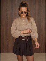 Dámský volný svetr s kulatým výstřihem, béžový, FashionStreet MY2585 Dámský volný svetr s kulatým výstřihem, béžový, FashionStreet MY2585
