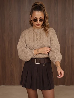 Sweter damski z dekoltem beżowy model 22394673 - FashionStreet