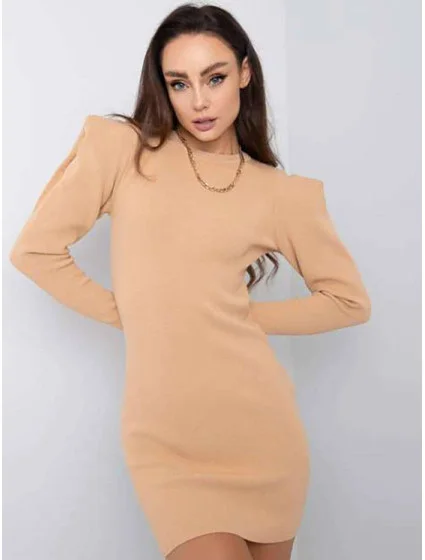 Béžové látkové šaty se širokými rameny Rue Paris (5676) Béžové látkové šaty se širokými rameny Rue Paris (5676)