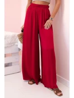 Široké dámské kalhoty s elastickým pasem Burgundsko