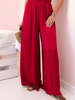 Široké dámské kalhoty s elastickým pasem Burgundsko