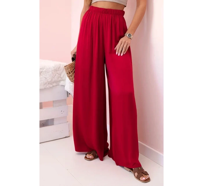 Široké dámské kalhoty s elastickým pasem Burgundsko