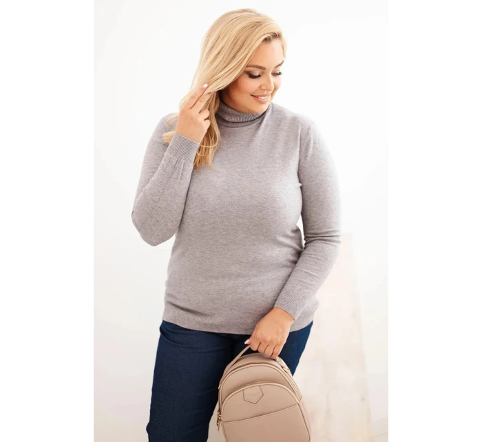Dámský viskózový svetr Plus Size s klasickým střihem šedý